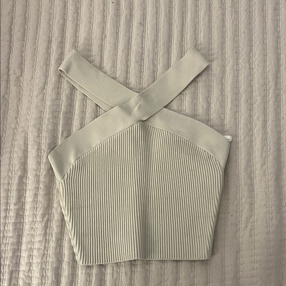 Babaton Aritzia Cream Ribbed Crop Top